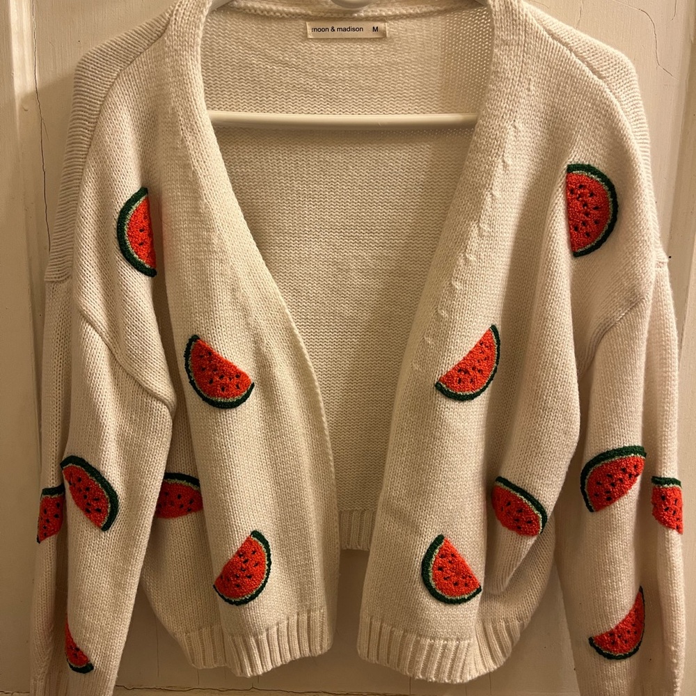 moon & madison Cream Cardigan with Watermelon Embroidery